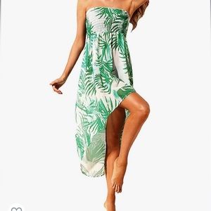 Eiffel Chiffon Strapless Beach Swimwear Cover ups Semi Sheer Print Dress